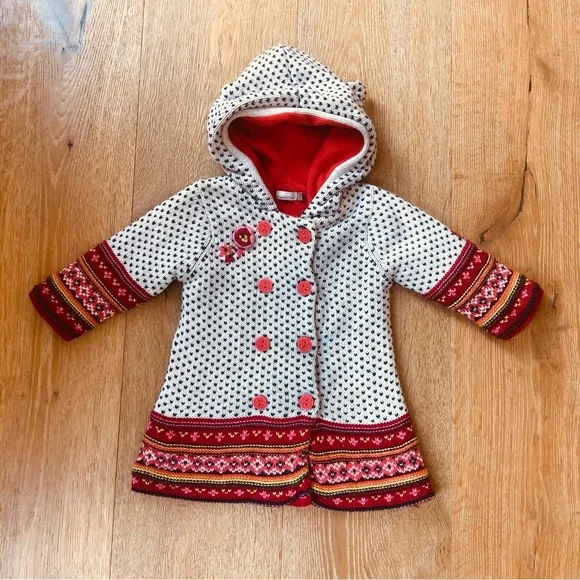 🔥CATIMINI🔥baby girl FAIR ISLE hoodied fleece lined coat sz 9 mo price firm!